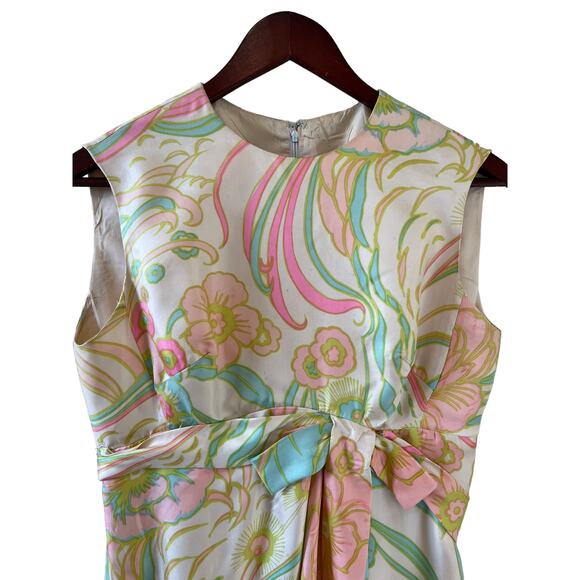 Vintage 60s silk Hawaiian mod print maxi dress - Picture 5 of 13